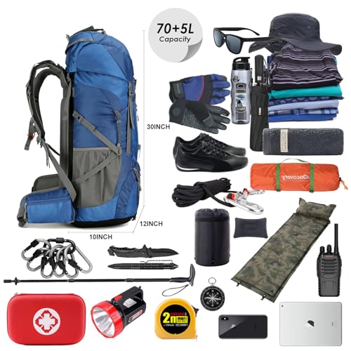 75L Hiking Backpack with Rain Cover Waterproof Camping Backpack Shoes Warehouse for Men Women, Frameless - color: Navy, size: 75L