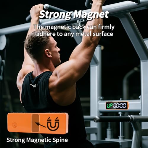 Gym Timer with Strong Magnet for Home Gym, Interval Timer Battery Supply | Workout Clock with Stopwatch, Count up/Down,Custom Interval for Fitness/Home/Boxing - style: 1 inch-Orange