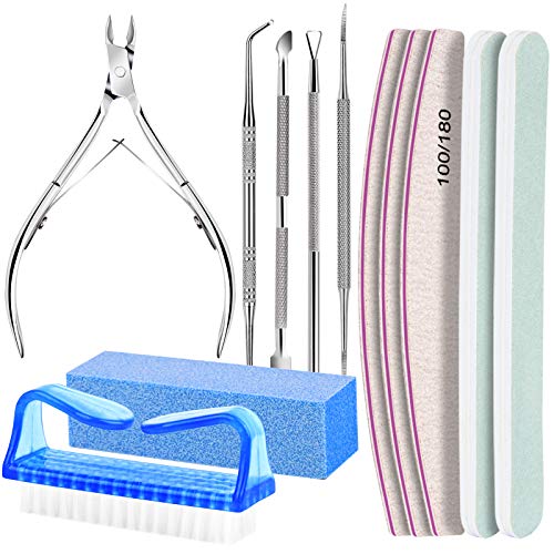 FANDAMEI Manicure Set, Nail Tools, Files 100/180, Buffer Block, Cuticle Nippers, Pusher, Peeler, Lifter for Ingrown Toenails, Toenail File, Care Kit, Blue - color: V-blue