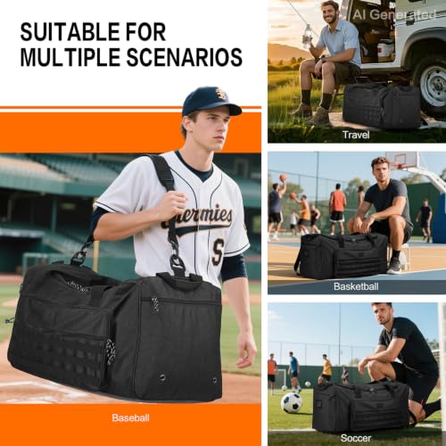120L Extra Large Gym Duffle Bag for Men Women with Shoes Compartment Heavy Duty Tactical Sports Duffel Bag Big Football Baseball Basketball Soccer Hockey Team Equipment Bag, Black - color: Black