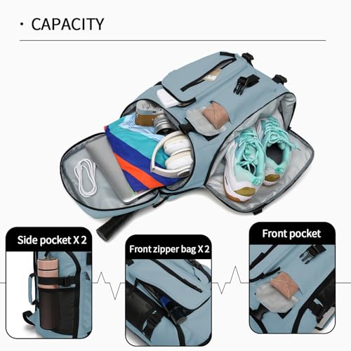 tennis mountain climbing travel backpack, independent shoe compartment for sports and fitness, waterproof 15.6-inch computer bag - color: Grey water blue