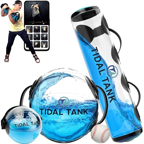 Tidal Tank Baseball Bundle 2.0: Versatile Training aid Equipment with Adjustable Water Filled Weight & Aqua Bag for Athletes and Coaches - 49 lbs Tube + 55 lbs Sphere + 10 lbs Hydroball