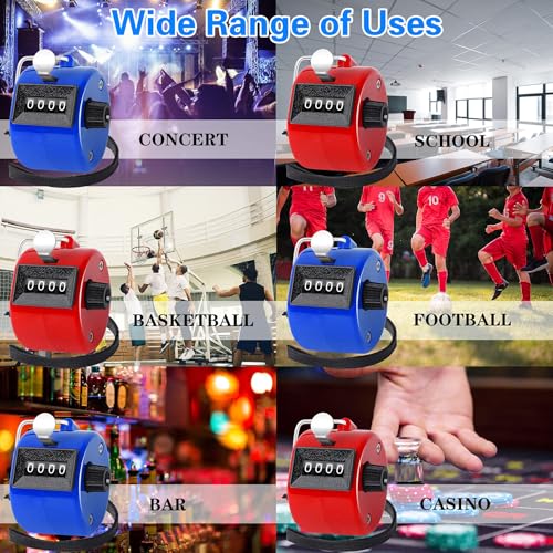FEBSNOW 2 Pack Tally Counter Clicker 4 Digit Number for School Event | For Row Sport School Event Coaches, Mechanical 4 Digit Counting, Handheld People Clicker Counter - color: Red Blue
