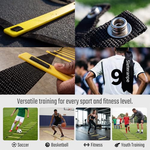 20ft Agility Ladder Training Ladder Speed | Speed Ladder for Soccer, 12 Adjustable Rungs, Durable, Carry Bag & Straps, Yellow, Footwork Training for Athletes - color: 2 Pack-Yellow