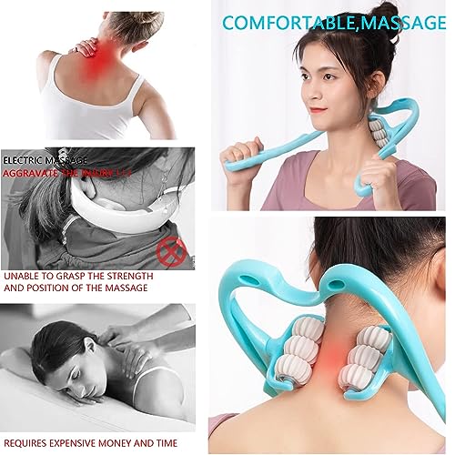 HaSeftni Trigger Point Roller Massager Tool with 6 Balls for Pain Relief deep Tissue Handheld Suitable for Legs Waist Neck and Shoulder Massage Relaxer (Blue)