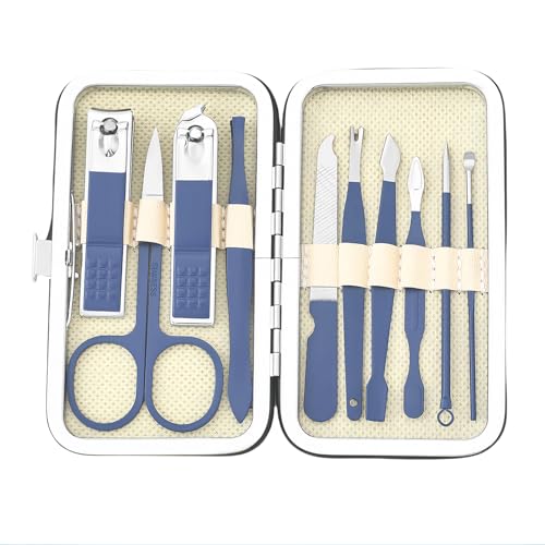 Nail Clippers Set, 10 PCS Professional Manicure Set and Pedicure Kit with Travel Case,Stocking Stuffers, Christmas Gift for Men and Women - color: Blue