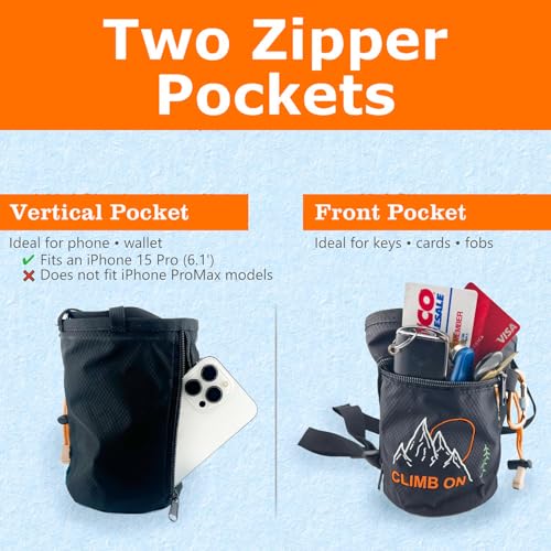 Chalk Bag + Ball for Rock Climbing, Bouldering, Top Rope | Climb On - style: Chalk Bag (Orange) + Refillable Ball