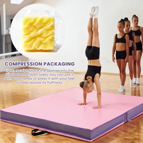 Nuanchu 4'' Thick Folding Gymnastics Mat 4ft x 4ft Gymnastics Practice Mats for Tumbling for Girl Stretching Yoga Pilates Aerobics Workouts Cheerleading Martial Arts