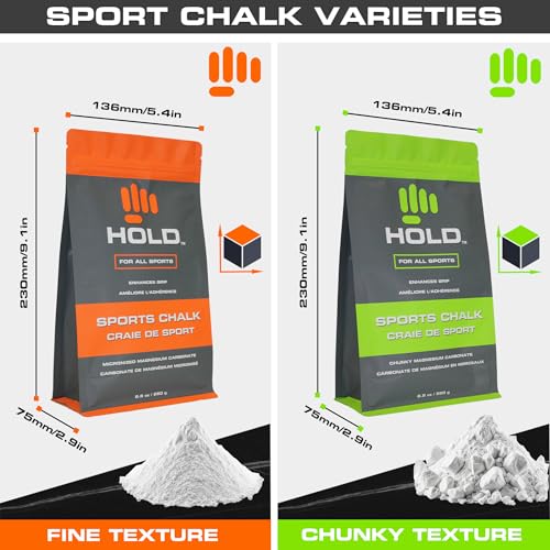 HOLD Sports Chalk – Pure Magnesium Carbonate for Climbing, Weightlifting, Gymnastics & Powerlifting – No Additives, Non-Toxic, Sweat-Resistant, Strong Grip Performance - style: Micronized