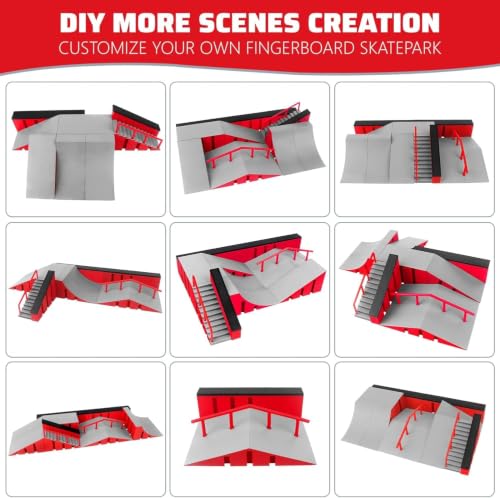 Fingerboard Skate Park Ramp Kit, Finger Skateboards Toys with Skates Sports Shorts Tool Kit, Mini Fingerskateboards Training Props Interactive Freestyle Skate Game for Kids Adults