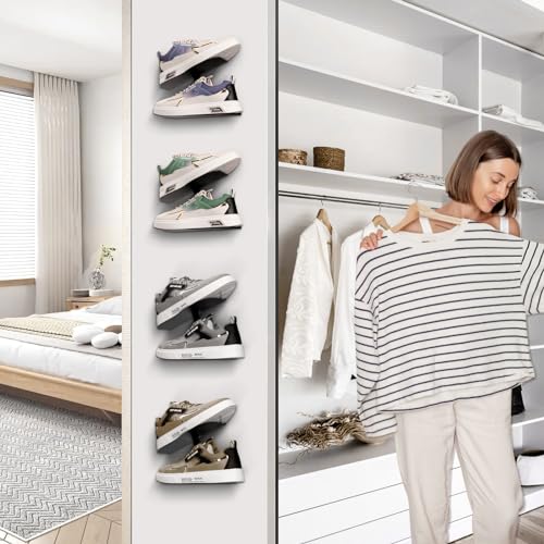 Wall-Mount Floating Shoe Shelves, Sturdy Levitating Sneaker Rack for Showcasing Shoe Collections - color: Black