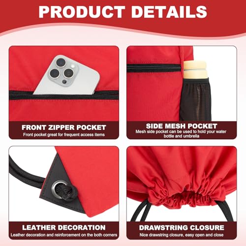 HOLYLUCK Men & Women Outdoor Sport Gym Sack Waterproof Drawstring Backpack Bag (Standard with drawstring, Red) - color: Red, style: Standard With Drawstring
