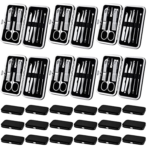 Lasnten 24 Set Valentine Manicure Set Bulk Nail Clippers Grooming Nail Kit Stainless Steel Professional Pedicure Tools Kit with Travel Case for Men Women Valentine's Day Gift(8 in 1,Black) - color: Black, size: 8 in 1
