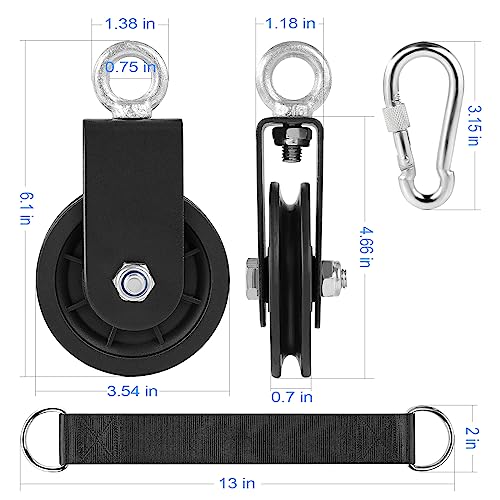 3.54 in Cable Pulley 360 Rotation Traction Wheel with Carabiner and Strap,Silence Smooth Detachable for DIY Gym Pulley System,DIY Gym Attachment Lifting Blocks,Ladder Lift,Hoists,Clothesline - color: 1 Pulley+1 Carabiner+1 Straps