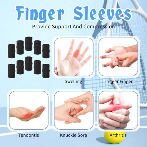 WLLHYF 20 Pcs Black Finger Sleeves Breathable Finger Brace Elastic Support Compression Sleeves for Arthritis Thumb Splint for Relief Sports Protection for Basketball, Golf, Tennis