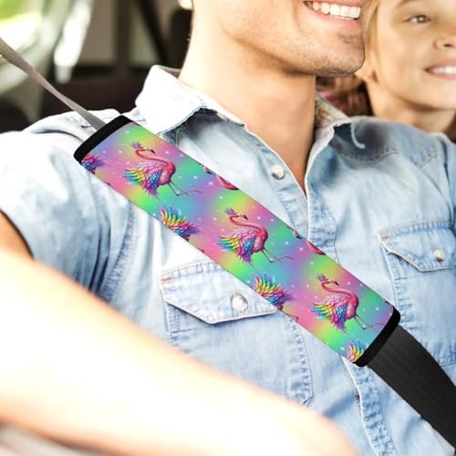 Universal Fit Seat Belt Shoulder Pad for Adult Use, Most Cars, 2 Pack Flamingo Pink Rainbow Harness Pads Strap Pressure Relief - color: Pattern 767