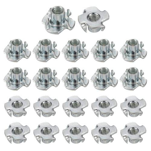 HARFINGTON M6x9mm T-Nuts 4 Pronged Tee Nut 0.69" x 0.35" Fully Thread Carbon Steel Inserts for Wood, Rock Climbing Holds, Cabinetry, Furniture 100pcs - size: M6x9mm, 17.5mm