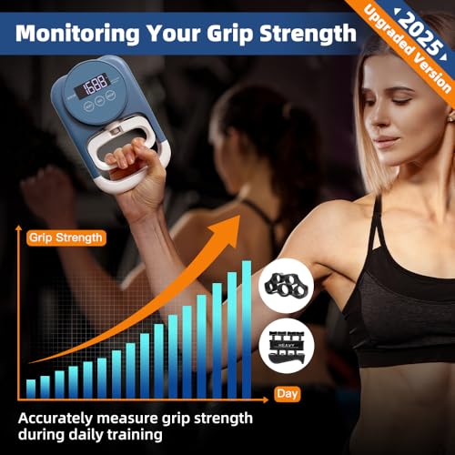 Grip Strength Tester Hand Gripper - Grip Strength Trainer Hand Dynamometer Handheld Meter LED Display Comfortable 265 Lbs / 120 Kgs Finger Strengthener for Sports Home School Gym Use - color: Blue