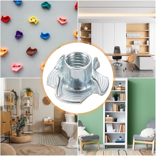 HARFINGTON M8x10mm T-Nuts 4 Pronged Tee Nut 0.83" x 0.39" Fully Thread Carbon Steel Inserts for Wood, Rock Climbing Holds, Cabinetry, Furniture 100pcs - size: M8x10mm, 21mm
