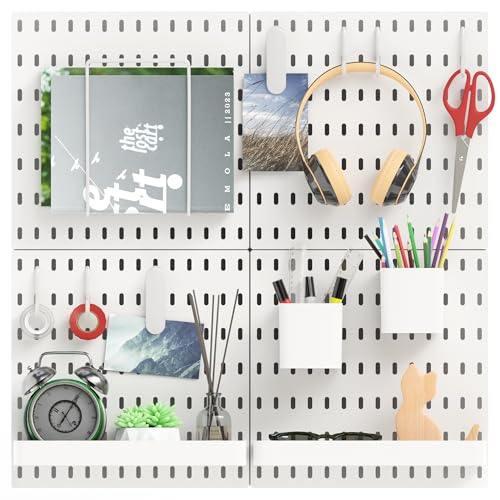 Plastic 15pcs Pegboard Wall Organizer Kit, 11x11, White | peg board storage system, modular kit for shop, shed and garage, wall mount board with accessories