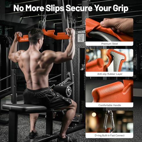 LAT Pull Down Bar with 6 Ergonomic Handles, Neutral Grip LAT Pulldown Attachments for Whole Back Training, Wide Grip LAT Pulldown Bars for Home Gym Cable - color: Orange