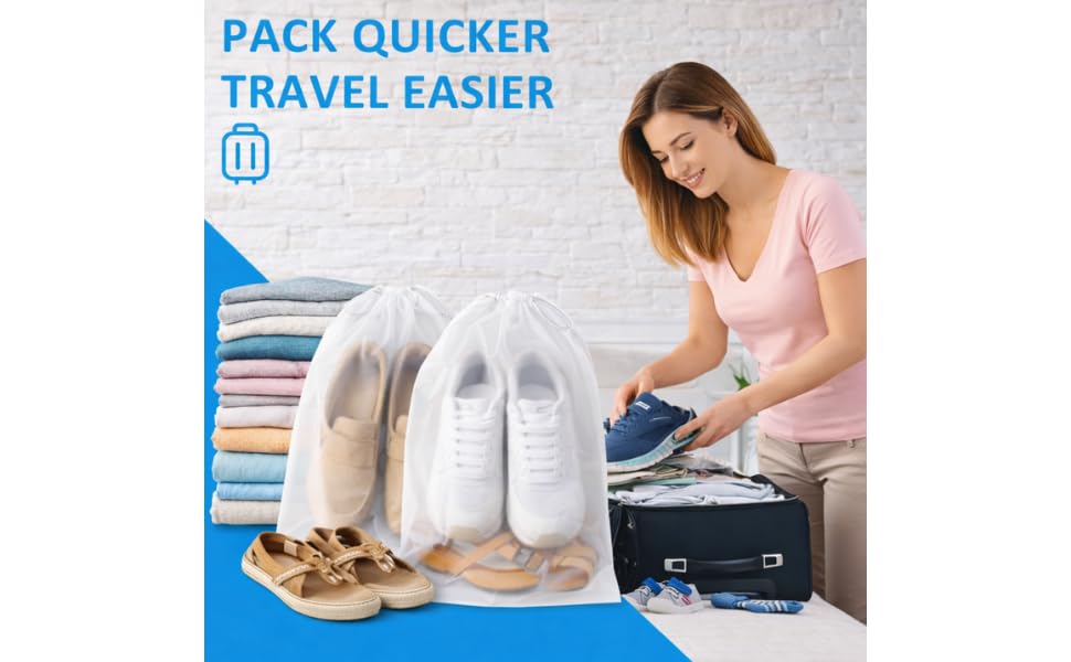 InfinitePack Large Transparent Shoe Bags for Travel, Portable Shoe Bags, Shoes Pouch Storage Organizer with Drawstring for Men & Women aClear Window Shoes Pouch with Rope - size: 9"x12"(100pcs)