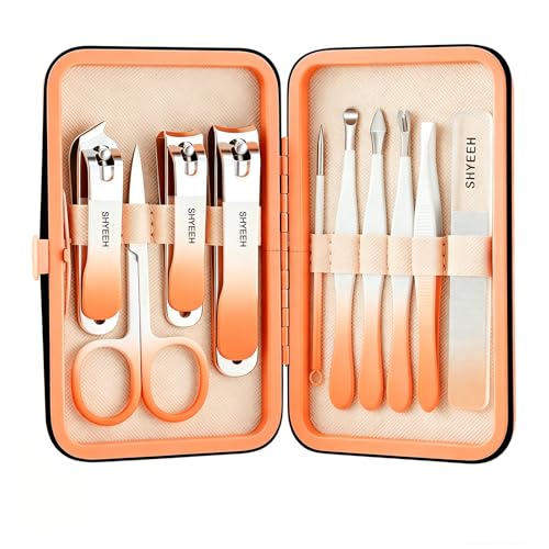 Manicure Set, 10 pcs High-Carbon Steel Nail Clippers Set, Portable Mini Manicure and Pedicure Kit, Travel Grooming Nail Kit with Leather Bag for Men and Women - color: Orange