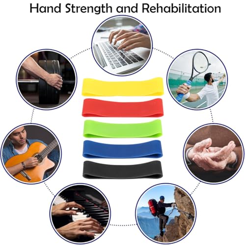 Finger Resistance Bands Kit, 5 Levels Latex Finger Extension Exerciser Fingers Stretcher Bands, Hand Strength Training Grip Strengthener for Extensor Training, Forearm, Hand, Fingers Strength Workout