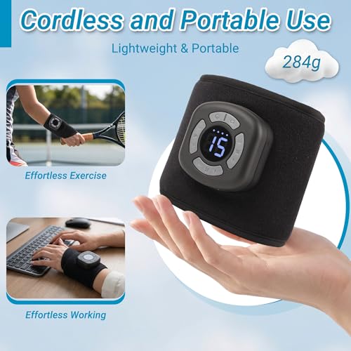 Air Compression Wrist Massager with Heat & Vibration, Cordless Portable Hand Massager with Multiple Modes Intensity Levels for Office Workers, Gamers (Can Be Used with Both Hands)