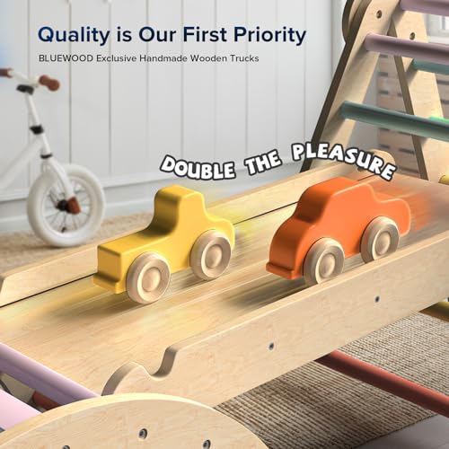 BlueWood Pikler Triangle Set with Safe Handle, Climbing Toys for 1-3 Year | Foldable 7-in-1 Montessori Toddler Climbing Toys Indoor, Wooden Pickler Climbing Set, Baby Jungle Gym & Playground, Pink - color: Mauve Pink