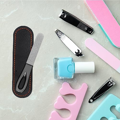 Metal Nail File, Stainless Steel Fingernail Files Double Sided Grit Nail Filer with Leather Cases and Non Slip Handle (2 Pack 3.6IN Gunmetal Files with PU Cases) - size: 2 Pack 3.6 in Gunmetal Non-Slip