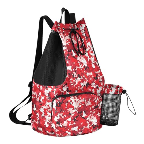 Drawstring Beach Backpack Climbing Gym Bag With Water Bottle Pocket Cinch Sacks Waterproof Red Camouflage Camouflage