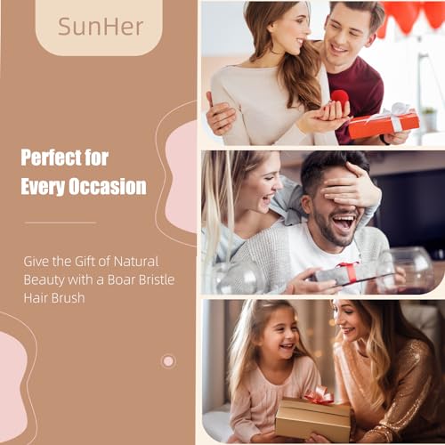 Boar Bristle Hair Brush, 100% Soft Bristle Brush for Fine Thin Hair | Beech Wood Handle, Gentle Scalp Massage, Smooths Frizz, Distributes Natural oils. Women, Kids & Toddler gift - color: Pale Oak