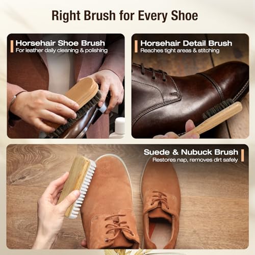 3Pcs Shoe Brush, 2026 Version Suede Eraser, Premium Shoe Polish Brush, Long-Lasting Shoe Cleaning Brush, Horsehair Shoe Brush Shine Kit for Cleaning and Polishing (3PCS) - size: 3PCS