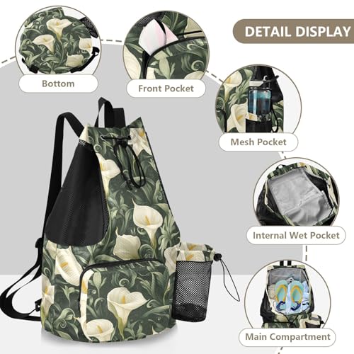 Drawstring Bags For Men Women Climbing Gym Bag With Inside Pockets String Back Pack Waterproof Retro Vintage Calla Lily Flowers