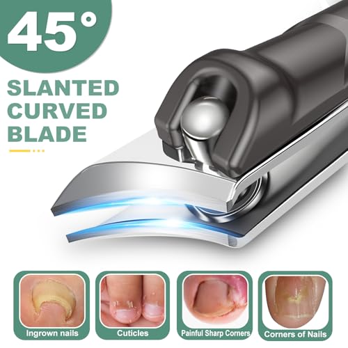 Toenail Clippers for Seniors Thick Toenails, CLPPNA Large Toe Nail Clippers Set for Men with Wide Jaw, Sharp Heavy Duty Ingrown Toenail Clippers Nail Cutter, Long Handle with Slanted Curved Blade - style: 6PCS(Ingrown & Angled & Slanted）