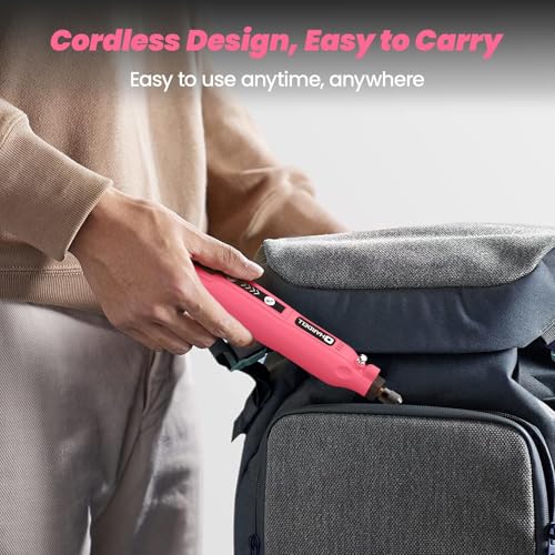 HARDELL Mini Cordless Rotary Tool, 5-Speed 3.7V Rechargeable Rotary Tool Kit with 69 Accessories, USB Charging Multi-Purpose DIY Tool for Sanding, Polishing, Drilling, Engraving(Pink 69pcs) - style: Pink-3.7v