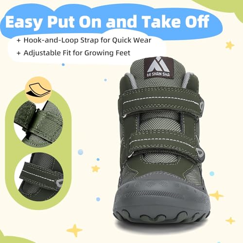 Mishansha Kids Water Resistant Hiking Boots, Boys Girls Anti Collision Anti-Skid Athletic Outdoor Adventure Trekking Shoes | Protective Toe, Adjustable Fit and Flexible Sole for Camping, School, Walking, Trekking, Trail Adventures and Everyday Wear - colo
