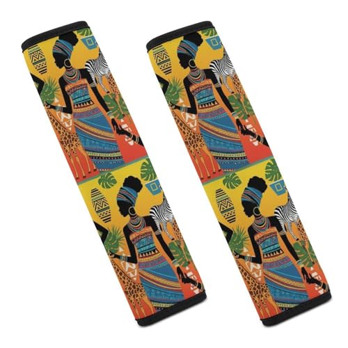 2 Pack Black Woman Ethnic Afro African Traditional Exotic Tribal Car Seat Belt Pad Soft Padded Automotive Seat Belt Protector for Child, Stroller Pushchair High Chair, Shock Absorption - color: Pattern 664