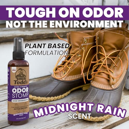 Uncle Todd's Shoe Deodorizer Spray - Proven & Powerful Enzyme Formula Spray for Shoe Odor Elimination in All Footwear (Midnight Rain) - size: 4 Fl Oz (Pack of 1)