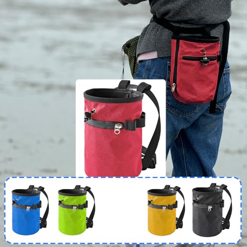 Rock Climbing Chalk Bag with Brush & Zippers Pockets Adjustable Bouldering Chalk Bag Bucket for Gym Climbing Gymnastic - color: Willow green