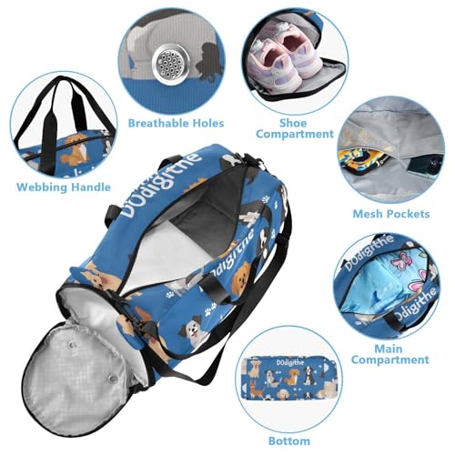 Kids Sports Duffel Bag for Boys & Girls - Dog Puppy Patterns 100% Polyester Gym Bag with Separate Shoe Compartment, Adjustable Shoulder Strap, Compact Travel & Workout Gear Bag - color: Dog Puppy Patterns