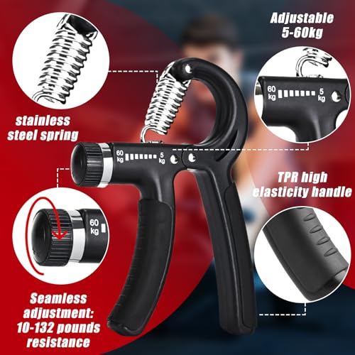 Hand Grip Strengthener,Grip Strength Trainer,22-132 Lbs Adjustable Resistance Forearm Exerciser Workout for Rehabilitation Athletes Climbers Musicians - color: black 5 pack