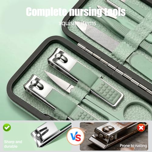 Manicure Kit for Women Men-Manicure Set with Case, Nail Clippers, Portable Nail Care Kit for Travel Home Personal Grooming（Green 8 in 1） - color: Green1