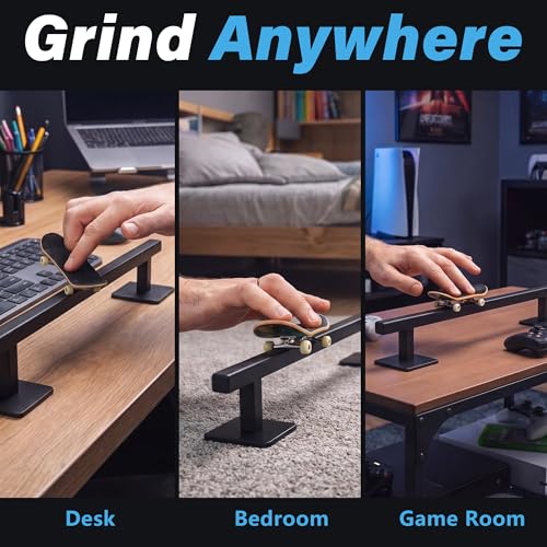Fingerboard Rail,11" Metal Square Grind Rail for Finger Skateboards,Solid Steel Obstacle Weighted Base & Non-Slip Pads,Portable Desk Skatepark Accessory Tricks Grinds Slides,with 2 Fingerboards. - size: 11 inches