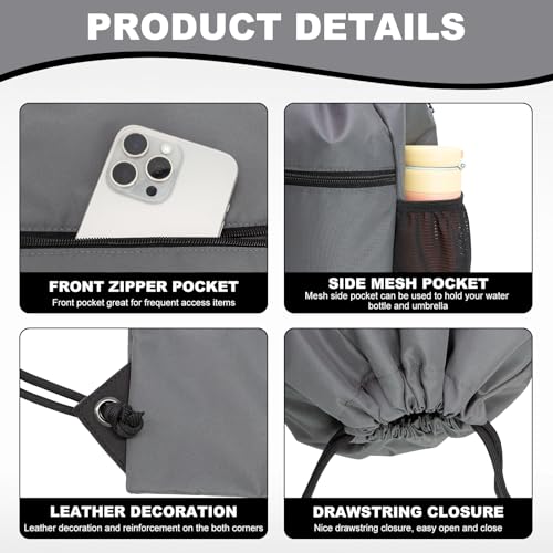 HOLYLUCK Men & Women Outdoor Sport Gym Sack Waterproof Drawstring Backpack Bag (Standard with drawstring, dark grey) - color: Dark Grey, style: Standard With Drawstring