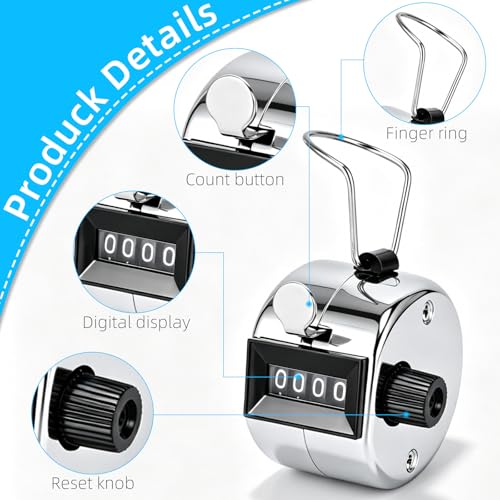 2 PCS Hand Metal Tally Clicker Counter – 4 Digit Number Clicker Counter with Nylon Lanyard,Mechanical Clicker Digital Handheld Tally Counter for Knitting,Lap,Golf,Row,Coaching,Umpire and Events