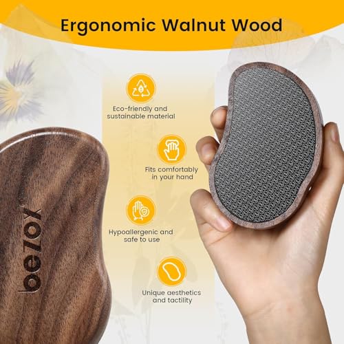 BEZOX Glass Foot File - Nano-Glass Pumice Stone Foot Scrubber, Heel File Callus Remover for Silky Smooth Feet, Portable Pedicure Tool for Summer & Vacation - Walnut Wood Handled