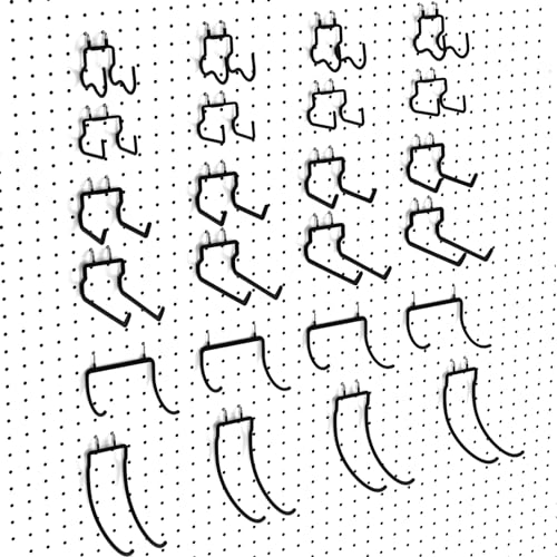 INCLY 24 Pack 1/4" Pegboard Drill Holder Tool Utility Hooks | Heavy Duty Pegboard Hooks, Peg Board Tool Hangers, for Power Tools, Drill, Hammer, Cords, Hoses, Shovels, Garage Storage - size: 24 Pack