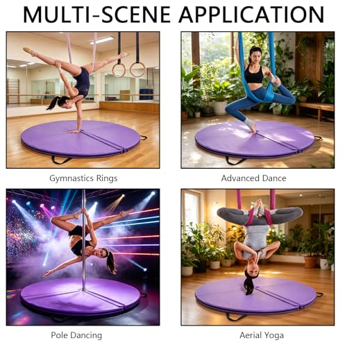 Foldable Pole Crash Mat, Pole Dance Mat, Anti-Collision Cushioned PU Leather Mat for Yoga, Gymnastics, Pole Dancing Pink 4" Tx5.2'W